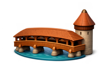 Simplified illustration of lucerne's chapel bridge for travel and architecture design