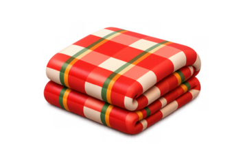 Folded picnic blanket with red checkered pattern for outdoor activities and decoration