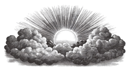 Hand drawn sun and clouds vintage vector illustration with classic engraving style sky elements isolated on white background