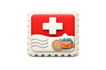 Swiss postage icon with mountain, envelope, and cross design for communication and travel
