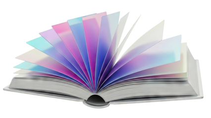 Open book with iridescent pages fanned out