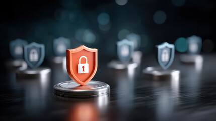 Safe digital data security concept with red shield guarding privacy