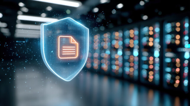 Glowing digital data security shield for safe technology protection - Powered by Adobe