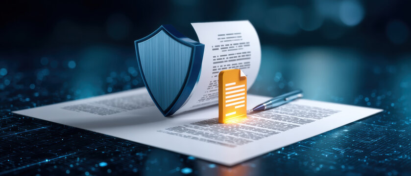 Safe digital data security concept protecting confidential contract document