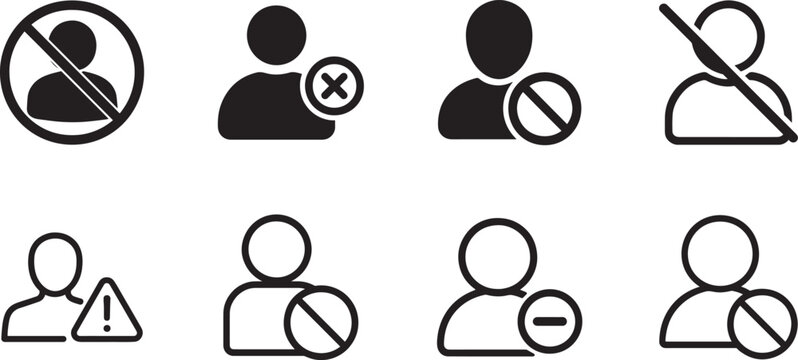   No account sign outline icon set in clean minimal vector EPS style, editable and isolated on white.
