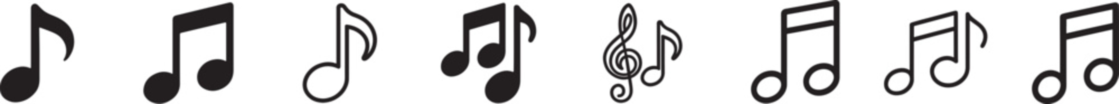 Music notes icon set with musical note symbols in clean vector EPS style, isolated on white background.