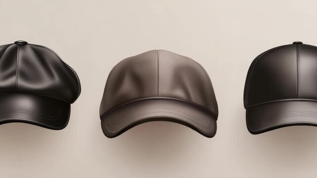 Three stylish caps showcase diverse headwear options. These modern accessories offer versatile fashion choices.