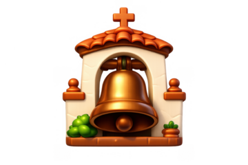 Bronze church bell icon with simple composition and religious theme design for posters and cards