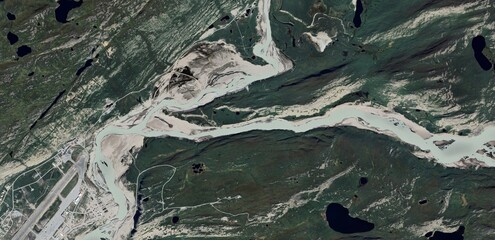 Aerial View of Massive Ice Sheet and Glacial Fjords in Greenland - Arctic Wilderness © Aerial View