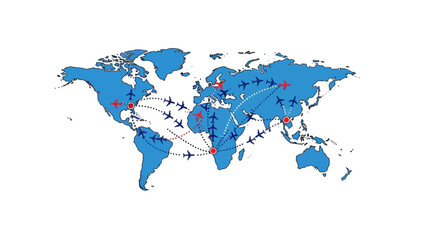 Obraz premium Global travel routes image, vector illustration, world map, transportation, business concept, international, logistics