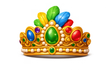 Colorful carnival tiara icon with gemstones and feathers for festive design