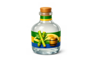 Cachaça bottle icon featuring cane and barrel elements for beverage packaging and branding