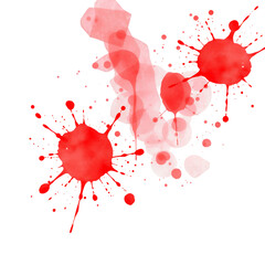 A vibrant illustration of red and white paint splatters on a black background on transparent background