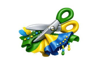 Vibrant carnival scissors icon with colorful fabric and decorative details for creative design