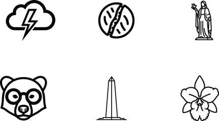 Fototapeta premium black and white line drawing icons of various objects and symbols