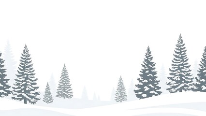 Obraz premium Snowy evergreen forest landscape with tall trees in winter wonderland scene