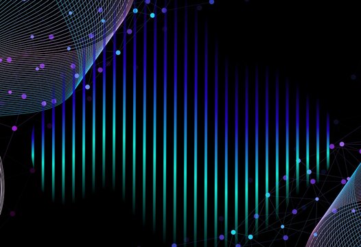 Abstract futuristic digital background with vertical neon lines and glowing connection dots for technology and data visualization concepts. - Powered by Adobe