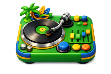 Vibrant carnival dj turntable icon with tropical elements for music celebration design