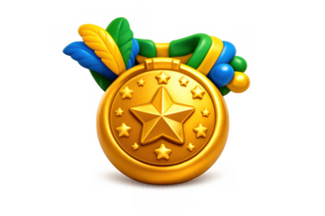 Colorful carnival medallion with stars and feathers for celebration design