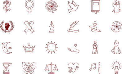 Collection of symbolic line icons representing empowerment, creativity, and freedom