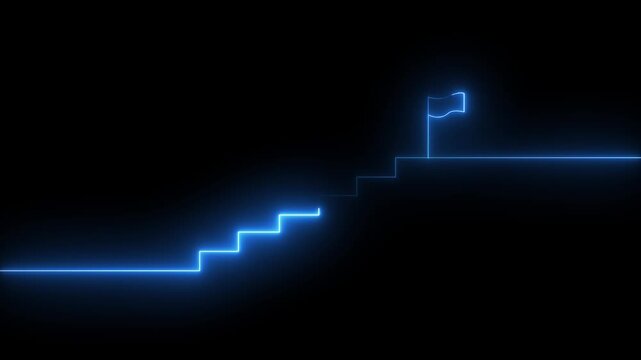 stairs icon sign icon animation on Glowing neon business graph chart concept . Business improve concept, market signs in neon lights Glowing neon line . 4K.