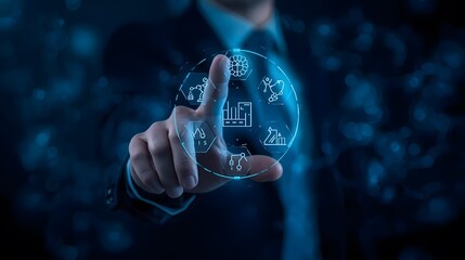 Navigating the future of industry: a professional interacts with a smart factory digital interface