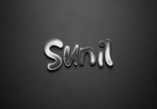 Chrome metal 3D Hindi name design of Sunil on grey background.