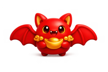 Cute cartoon bat holding gold ingot for prosperity and good luck design