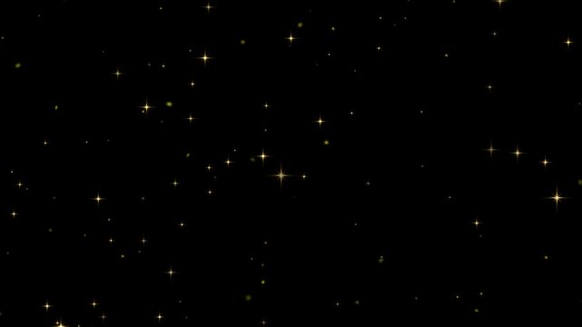 golden twinkling stars on black background loopable alpha channel. magical gold glitter stars and shimmering particles animation.