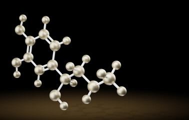 Adrenalin, epinephrine molecule on dark background. Luxury gold chemical structure with copy space. Molecular model. 3D rendering. Illustration © bacsica