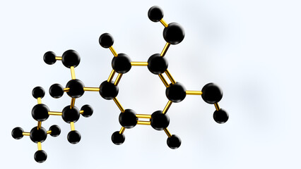 Adrenalin, epinephrine molecule in black and gold style on light background with copy space. Molecular model. 3D rendering. Illustration © bacsica
