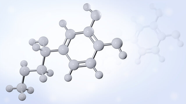 Adrenalin, epinephrine molecule on light background. Clean chemical structure with copy space. Molecular model. 3D rendering. Illustration