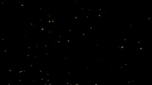 Golden twinkling stars on black background loopable overlay. magical gold sparkles and shimmering stars with alpha channel.