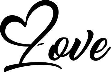 valentine's day for love text with heart,hand drawn love typography with heart,calligraphy love font outline, love text design for print on t-shirt, poster, banner Vector illustration white background