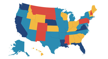 United States map visualization depicting states in varied colors, illustrating statistical data for regional comparison, analysis, and demographic insights across the nation