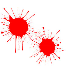 Two red paint splatters on a black background on transparent background