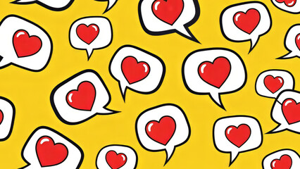 Heart speech bubbles on yellow background