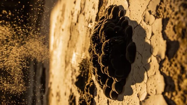 Closeup of pine cone on stone surface.