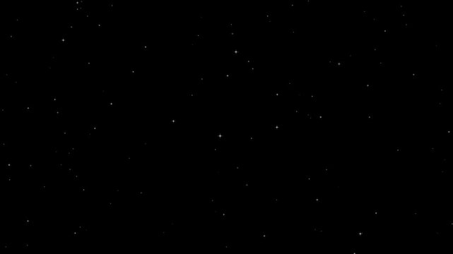 white twinkling stars night sky background loopable alpha channel. star field sparkles, seamless loop white shimmering stars on black background.