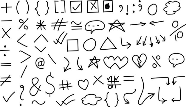 set of hand drawn shapes vector art, doodle line art