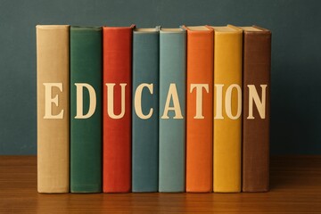 Books spelling education on wood shelf knowledge learning wisdom growth books education learning.