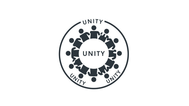 Black and white logo symbolizing unity and togetherness with people icons.