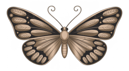 Gold butterfly wings leaves decorative isolated isolated on a transparent background