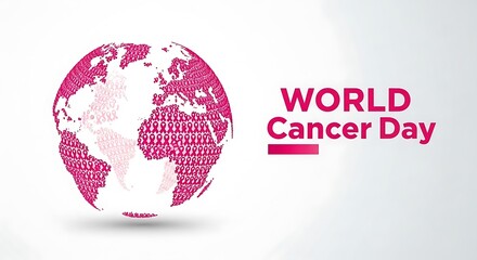 World cancer day globe with pink text isolated on white background