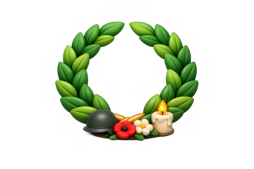 Memorial wreath icon with candle and poppy design for commemoration and remembrance