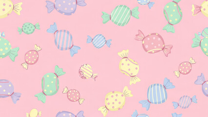 Colorful candy pattern on pink background