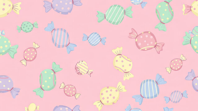 Colorful candy pattern on pink background