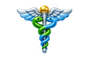 Caduceus icon with winged staff and serpents for healthcare design and medical illustrations