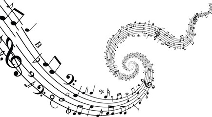 Abstract musical notes swirl vector illustration featuring flowing music staff treble clef melody wave artistic sound design © Sammi's World