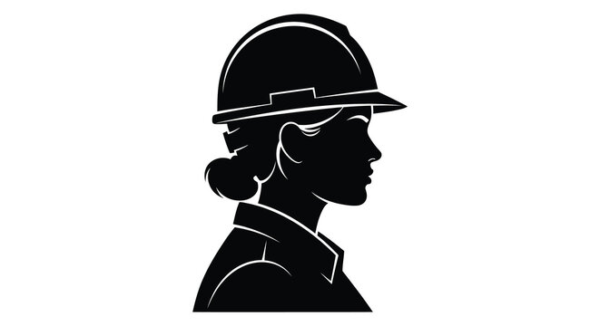 a woman wearing a hard hat in profile view silhouette high quality professional detailed modern elegant stylish clean crisp vibrant colorful